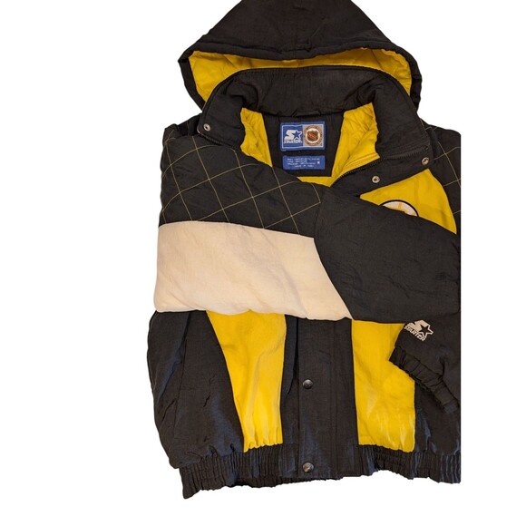 Vintage 90's NHL Boston Bruins Yellow Starter Hooded Parka Puffer Jacket Size M - Picture 2 of 7